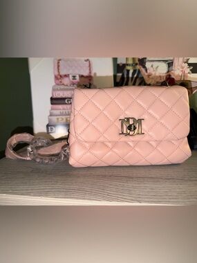 Badgley Mischka Quilted Pink Leather Crossbody Bag